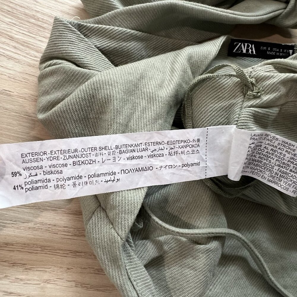ZARA Crop Top Size Small Dusty Sage Green Sash Tie Wrap Open Back 0264/802/500 - Picture 9 of 11
